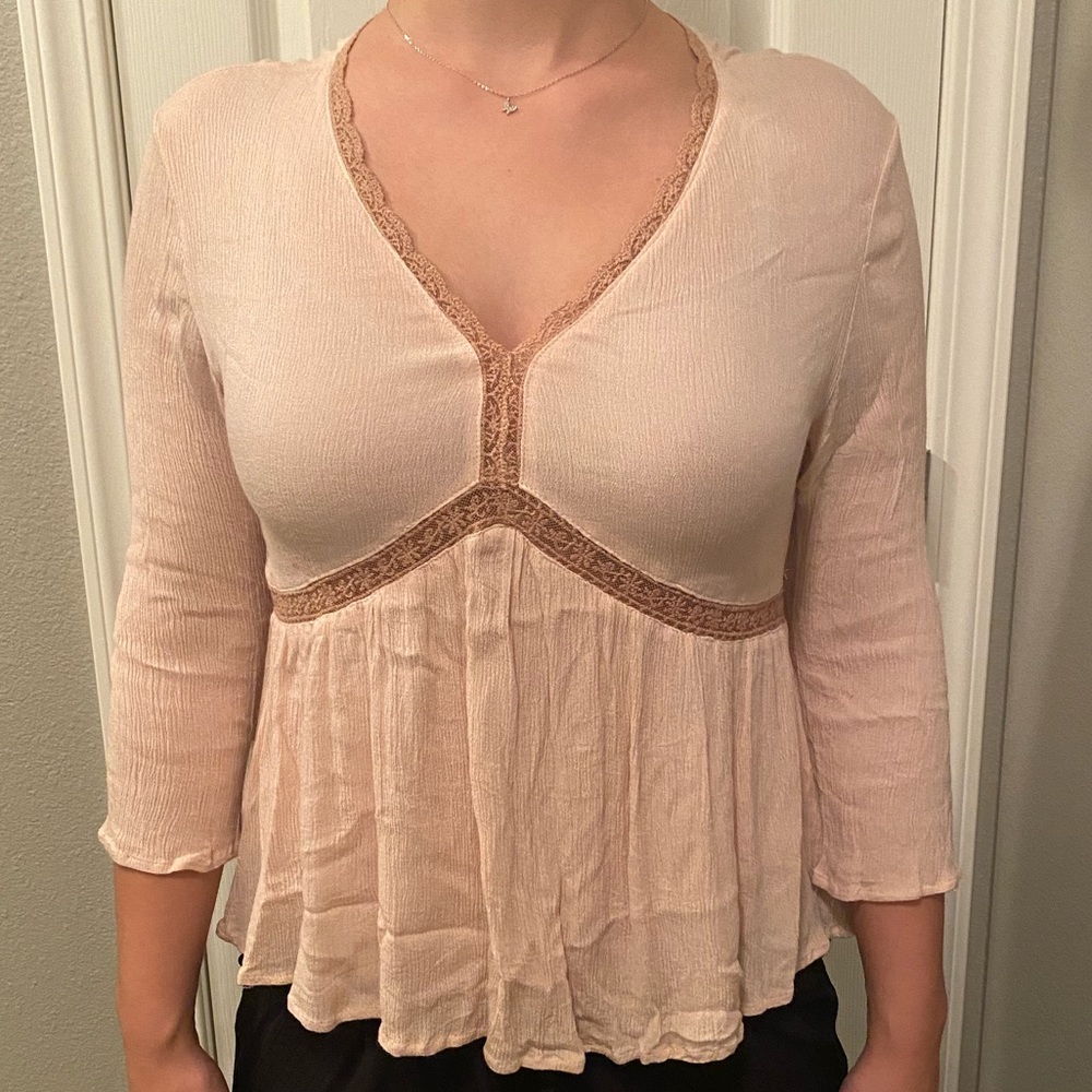 Light Pink Baby Doll Blouse with Lace detailing